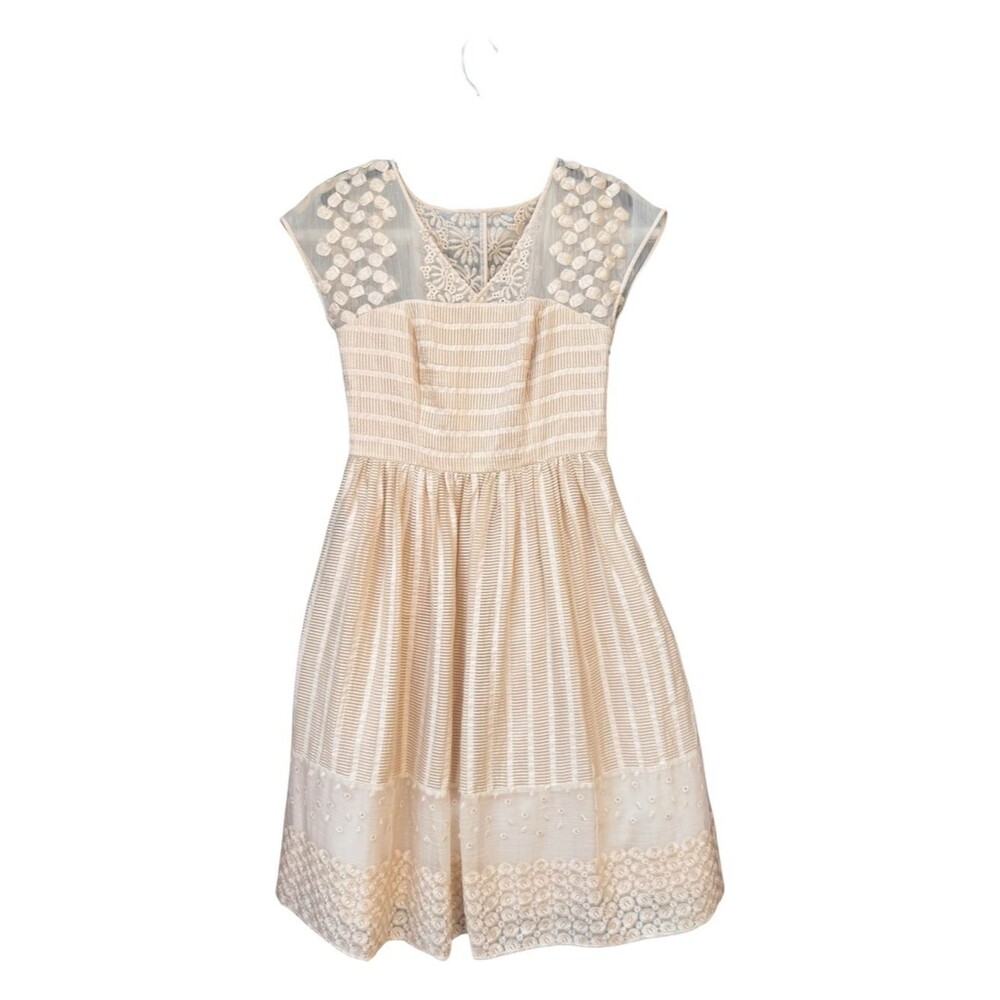 Anthropologie Moulinette Soeurs Poema Lace Dress Cream Ivory Midi Fit Flare 10 - Picture 2 of 8
